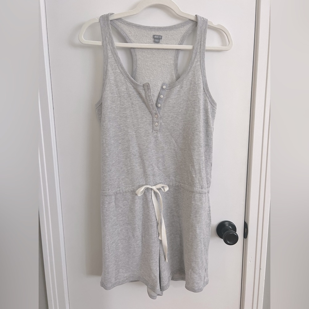 aerie Heather Gray Tank Romper with Drawstring Waist